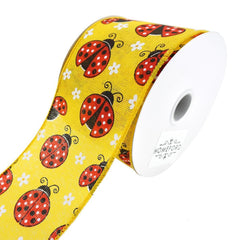 Ladybugs and Daisies Linen Wired Ribbon, 2-1/2-Inch, 10-Yard