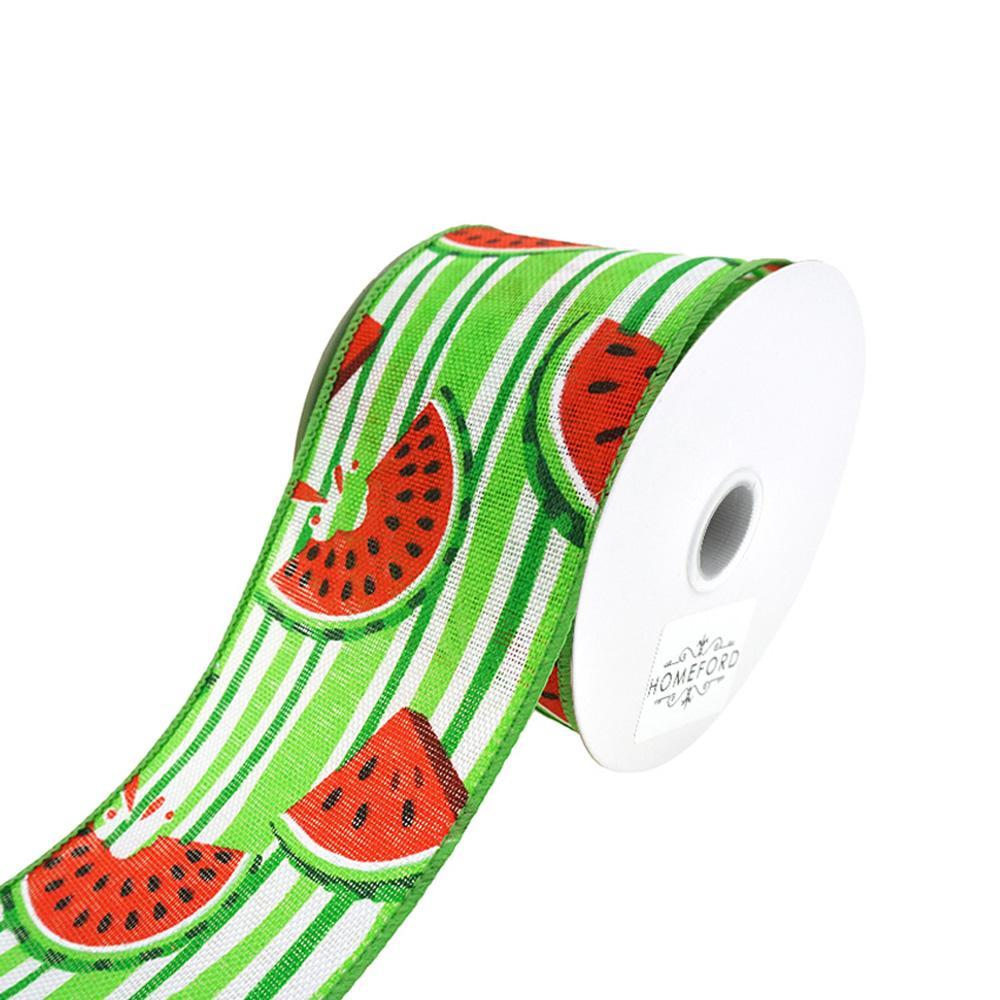 Juicy Watermelons And Stripes Wired Ribbon, 2-1/2-Inch, 10-Yard