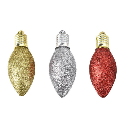 Glittered Light Bulb Christmas Ornaments, 3-Inch, 15-Piece