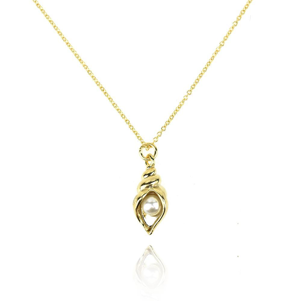 Conch Shell and Pearl Necklace, 16-Inch