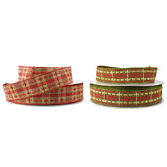 Plaid Saddle Stich Faux Linen Ribbon, 7/8-Inch, 20-Yard