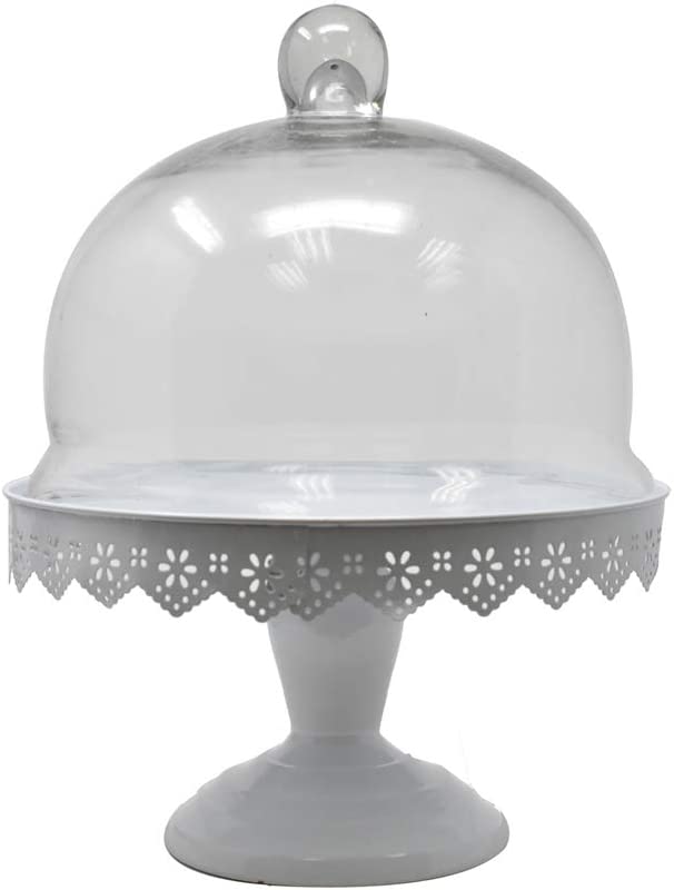 Cake Pedestal with Glass Dome, 9-7/8-inch, White