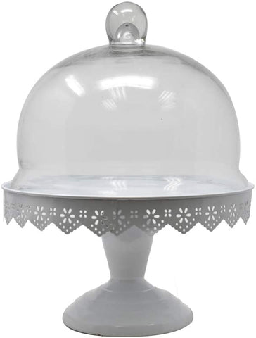 Cake Pedestal with Glass Dome, 9-7/8-inch, White