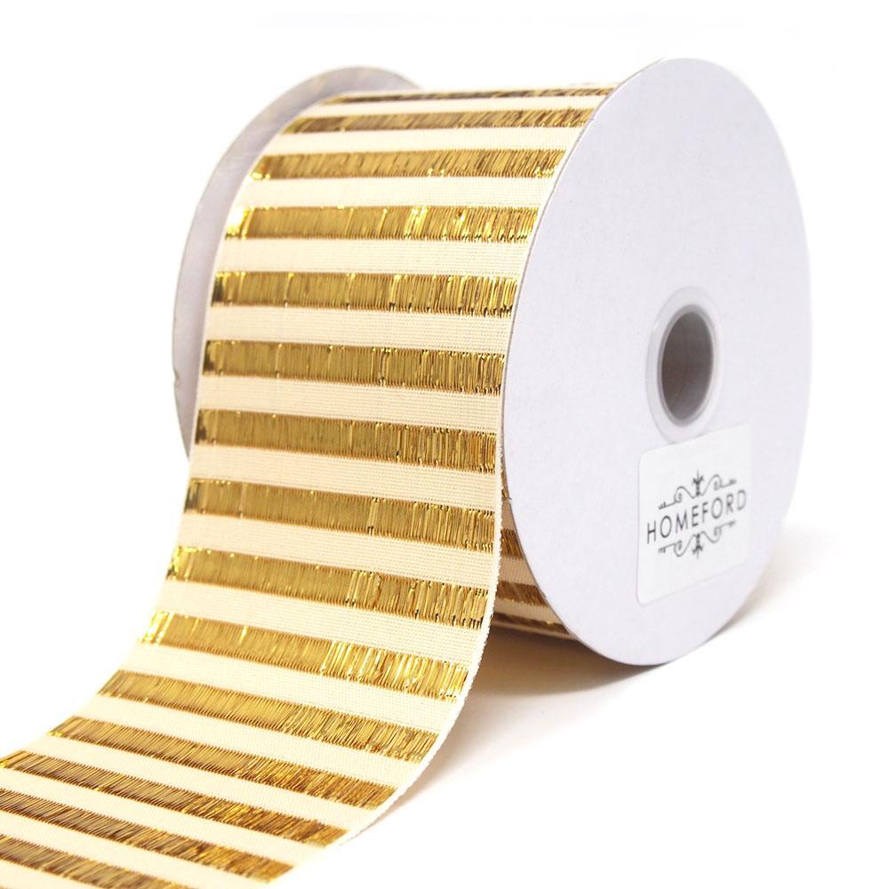 Metallic Candy Striped Ribbon, 2-1/2-Inch, 10-Yard, Gold