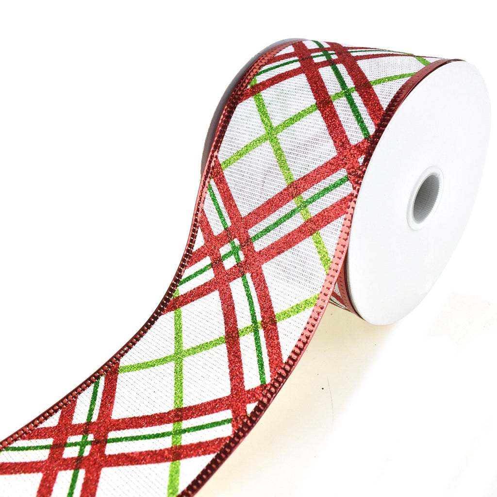 Christmas Metallic Argyle Plaid Wired Ribbon, 2-1/2-Inch, 10-Yard