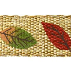 Fall Leaves Faux Linen Ribbon, 5/8-inch, 10-yard