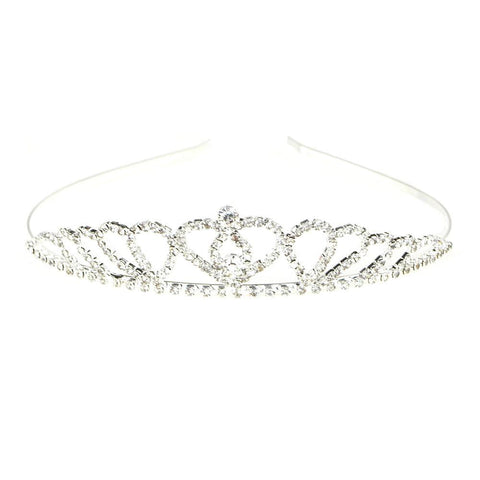 Rhinestone Tiara Crown, Silver, 1-Inch, Hearts