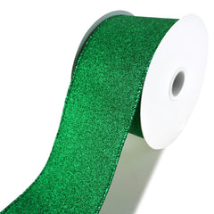 Christmas Flat Glitter Wired Edge Ribbon, 10-Yard