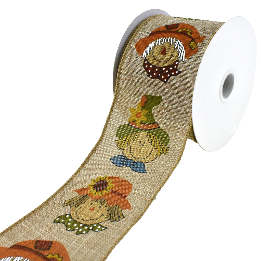 Cartoon Scarecrows Faux Linen Wired Ribbon, 2-1/2-Inch, 10-Yard