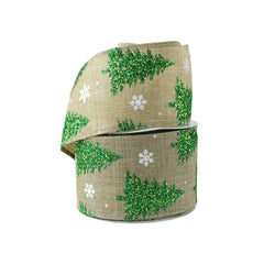 Glitter Christmas Tree and Snowflake Wired Ribbon, 2-1/2-Inch, 10-Yard