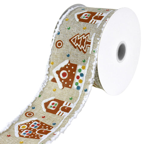 Christmas Gingerbread Houses Frizette Wired Ribbon, 2-1/2-inch, 10-yard