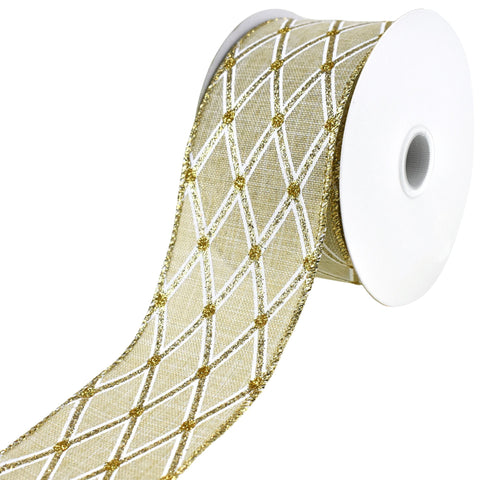 Glitter Diamond Faux Linen Wired Ribbon, 2-1/2-Inch, 10-Yard - Natural