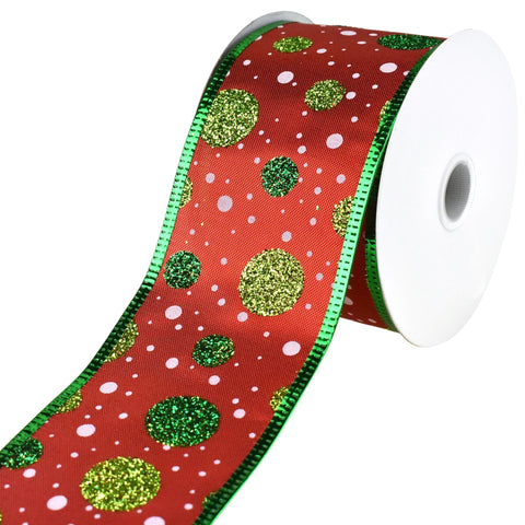 Christmas Lamé Dots Wired Ribbon, 2-1/2-Inch, 10-Yard - Red