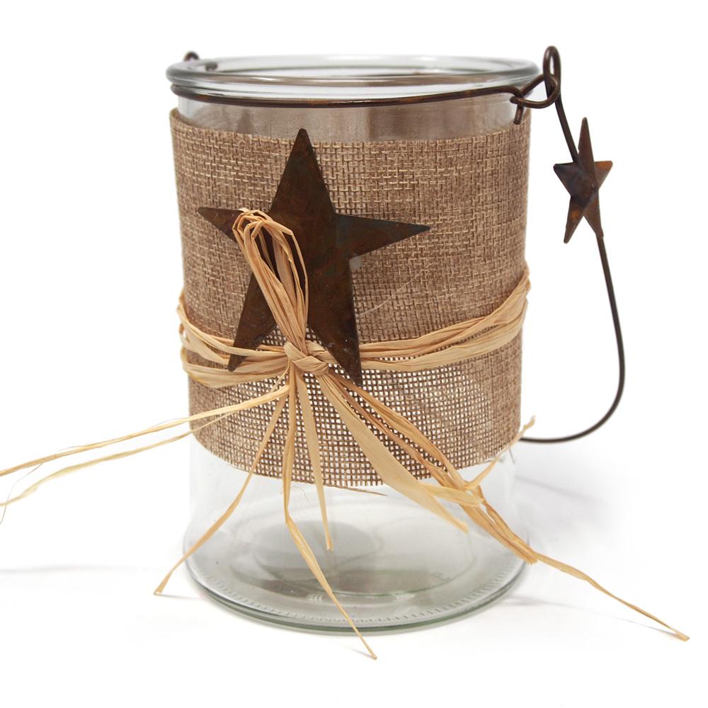 Hanging Glass Candle Holder with Star, 5-1/2-Inch