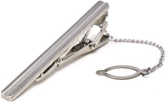Mens Tie Bar Pinch Clip with Button Chain, 2.1-inch