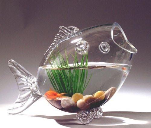 Fish Shaped Fish Bowl Glass Vase, 13-3/4-Inch, Medium