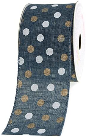 Canvas Ribbon with Metallic Dots, 2-1/2-inch, 10-yard, Denim