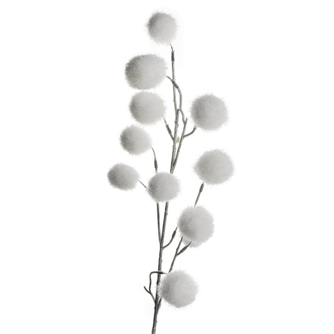 Artificial Glittered Chestnut Pods Stem, White, 30-Inch