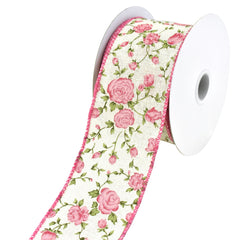 Blooming Rose Wired Canvas Ribbon, 10-yard