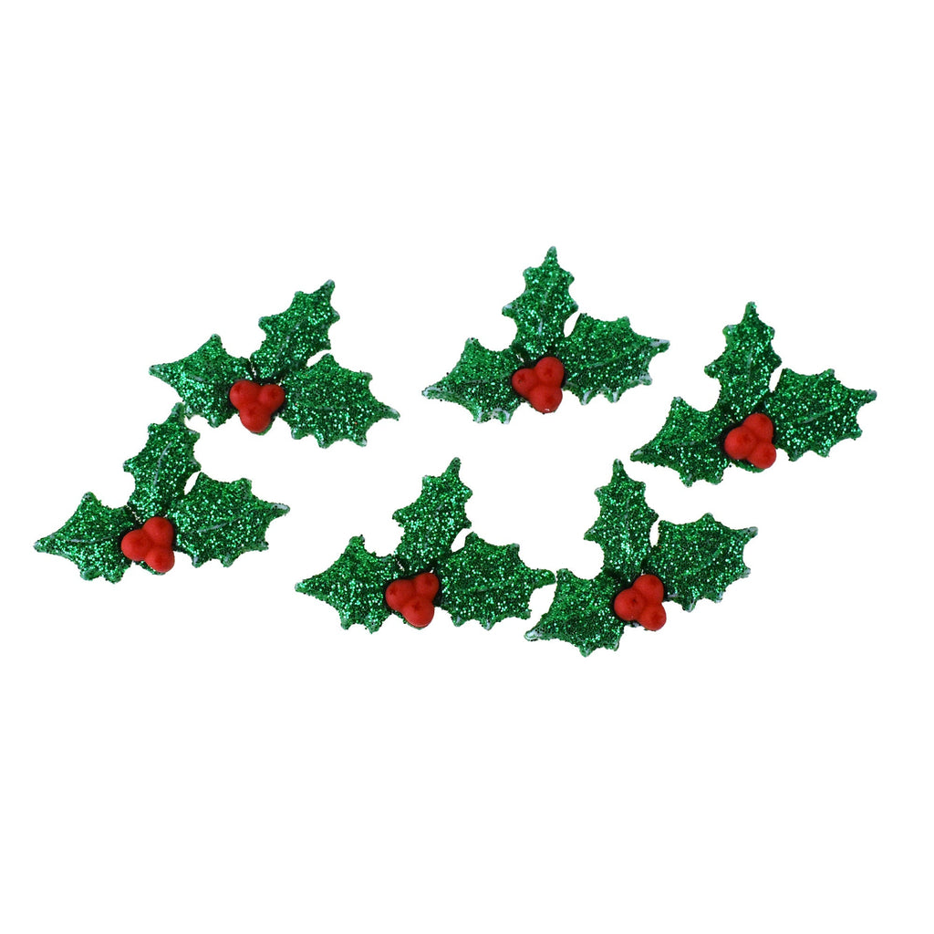 Christmas Glitter Holly Embellishments, 1-Inch, 6-Count
