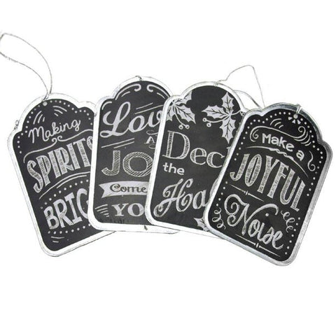 Holiday Script Metal Tag Christmas Ornaments, 3-1/2-inch, 4-piece, Black