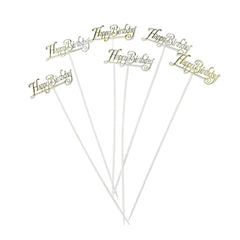 Happy Birthday Party Pick Topper, 10-Inch, 12-Count - White and Gold