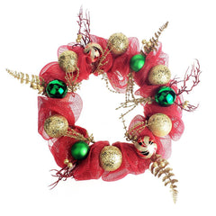Decorated Mesh Ribbon Glitter Twigs Christmas Wreath, 21-inch