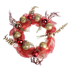 Decorated Mesh Ribbon Glitter Twigs Christmas Wreath, 21-inch