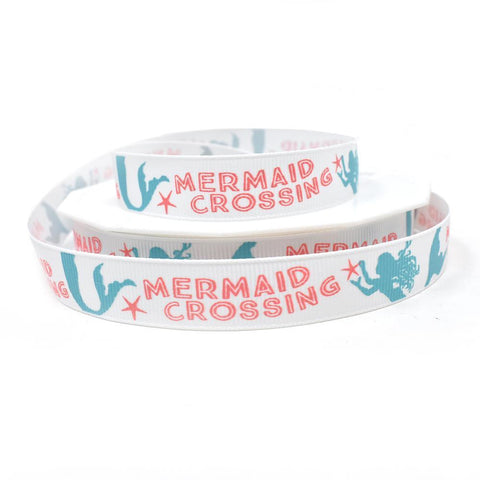 Mermaid Crossing Coastal Grosgrain Ribbon, White, 5/8-Inch, 20-Yard