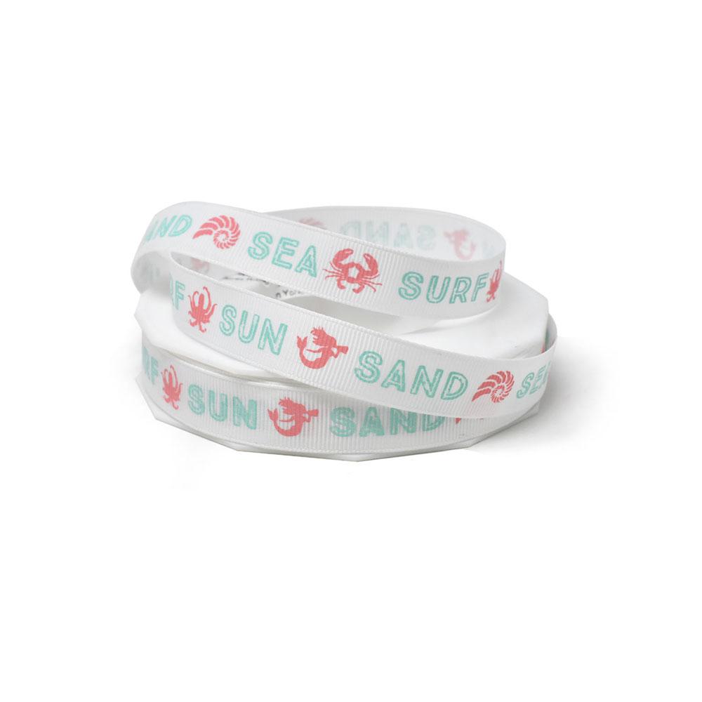 Sun Sand Sea Surf Coastal Grosgrain Ribbon, White, 5/8-Inch, 20-Yard