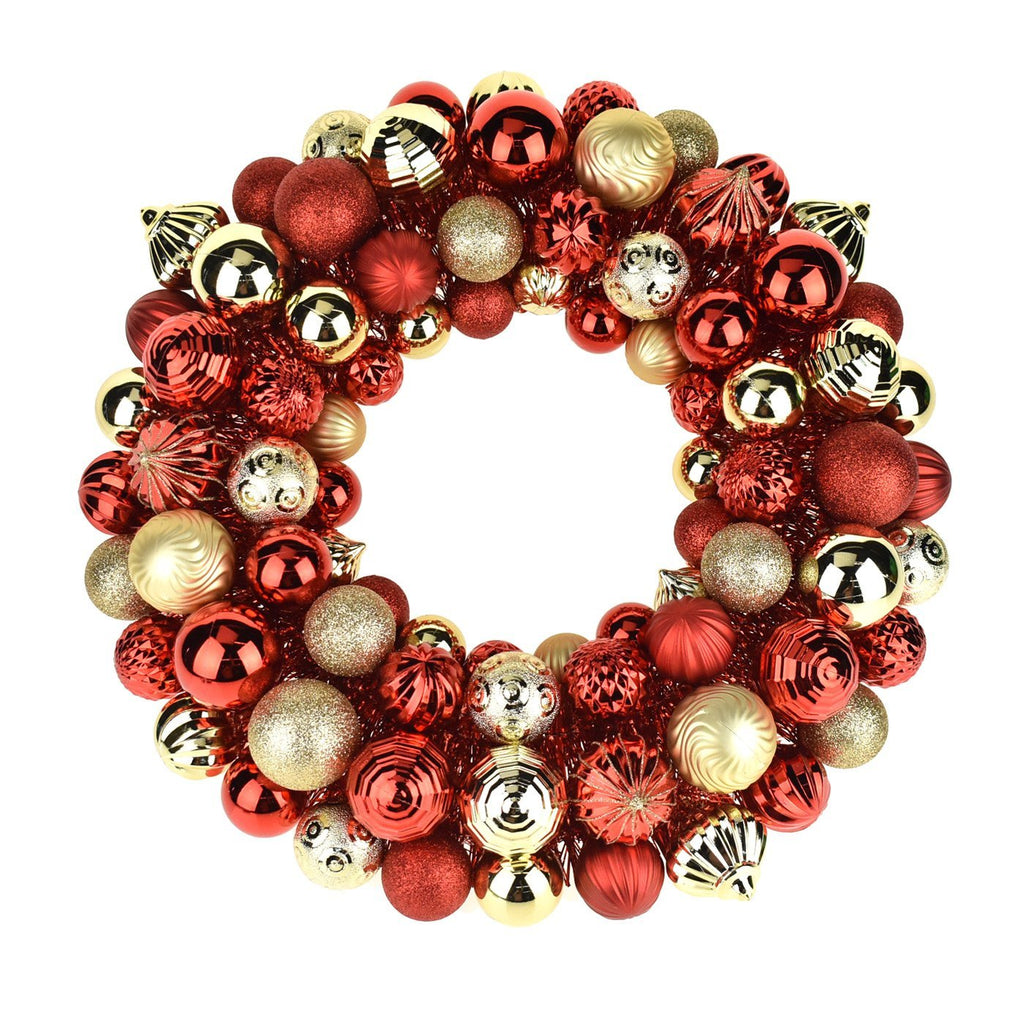 Metallic Christmas Ornament Wreath, Red/Gold, 20-Inch