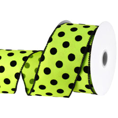 Halloween Flocked Polka Dots Satin Wired Ribbon, 2-1/2-inch, 10-yard
