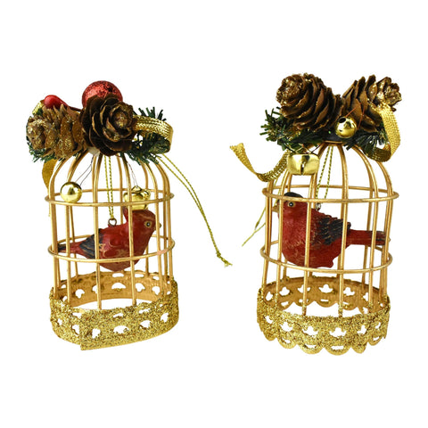 Miniature Cardinal Bird Cages Christmas Ornaments, 3-3/4-Inch, 2-Piece
