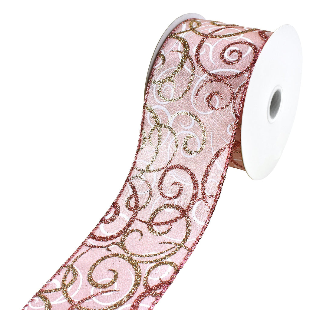 Christmas Glittered Swirls Lamé Wired Ribbon, 2-1/2-Inch, 10-Yard