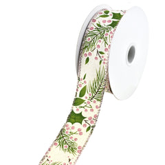 Canvas Holly Berries Wired Ribbon, 10-yard