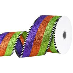 Halloween Glittered Stripes Dash Wired Edge Ribbon, 2-1/2-inch, 10-yard