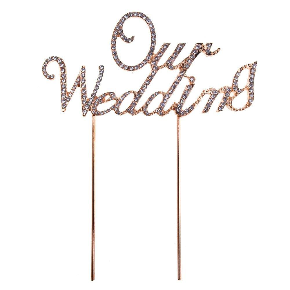 Metal Rhinestone Celebration Cake Toppers, Gold, Our Wedding
