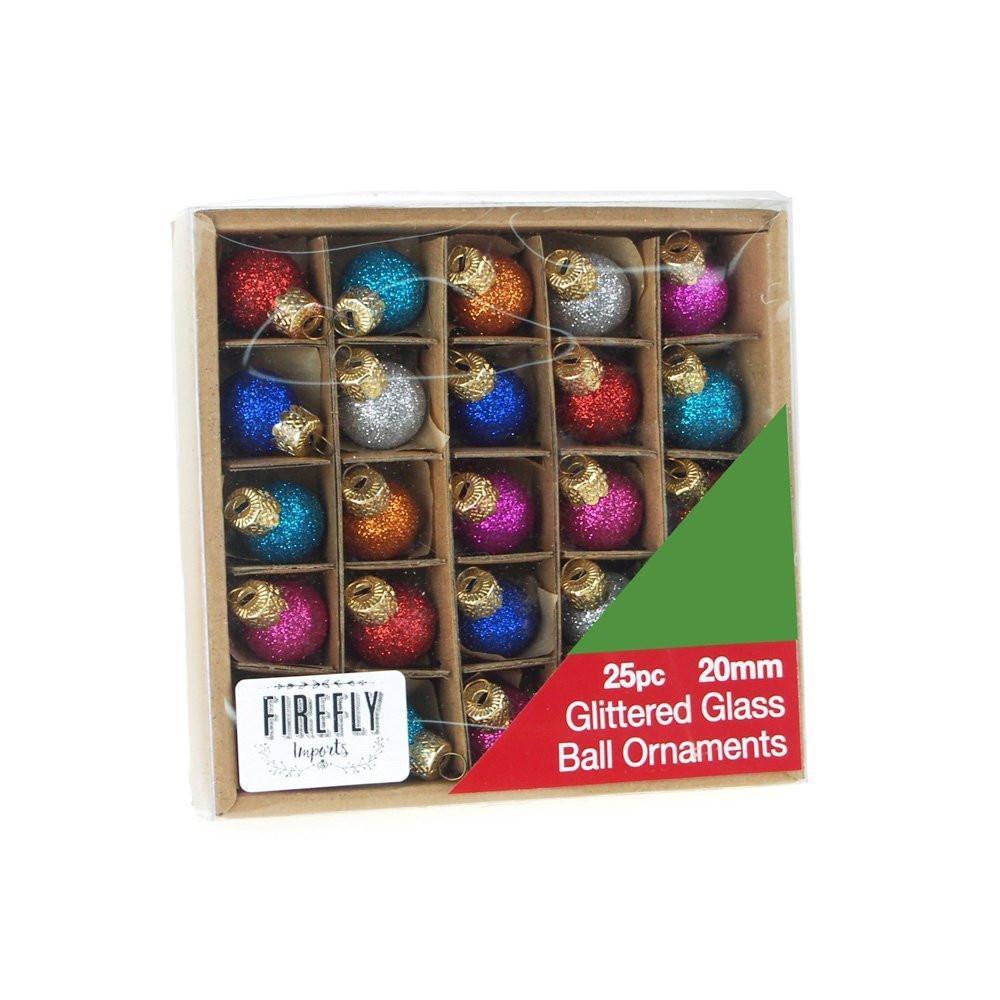 Petite Glitter Glass Ornament Balls, 7/8-Inch, 25-Piece