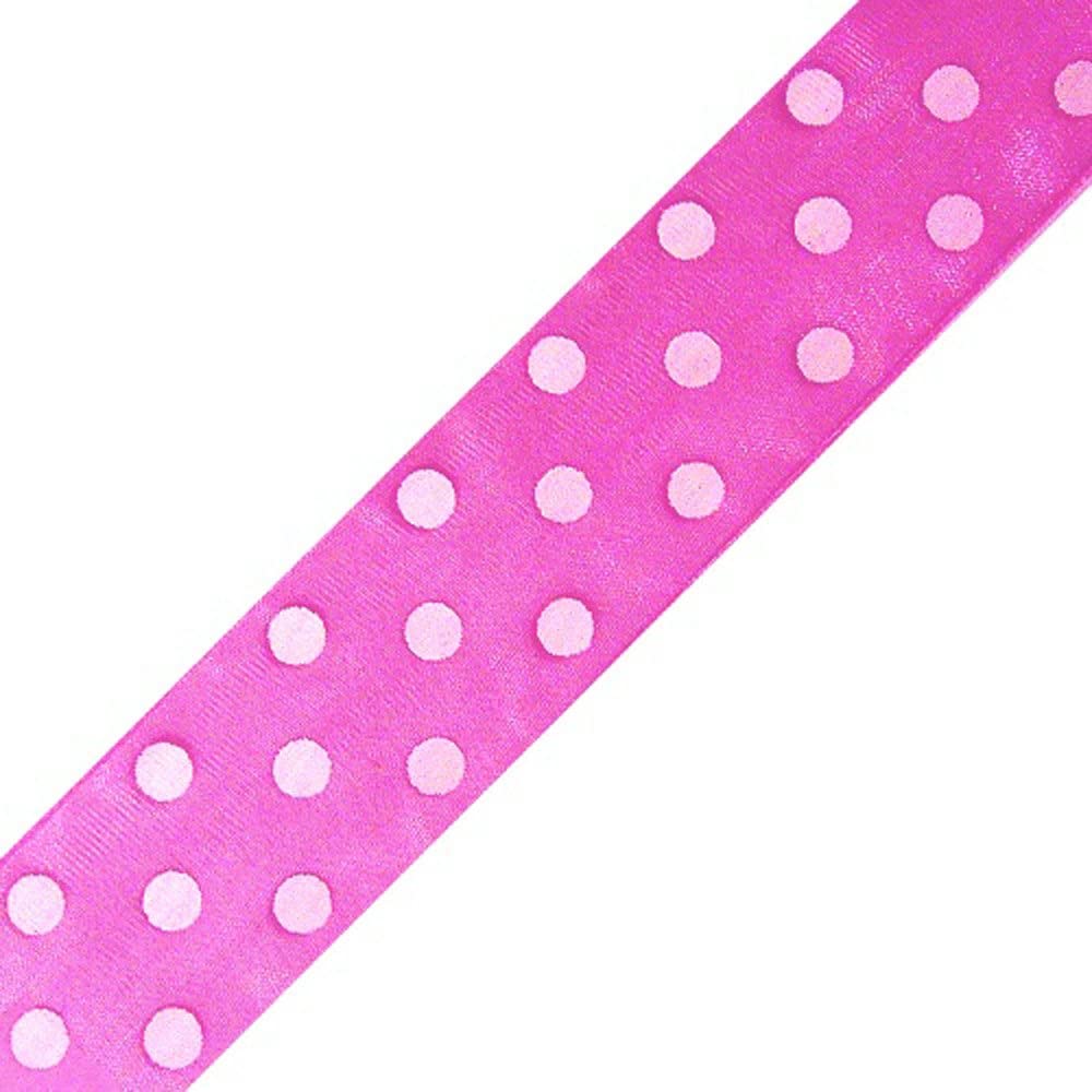 Organza Polka Dots Wired Ribbon, 2-inch, 50-yard, Hot Pink/White