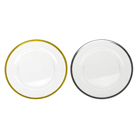 Metallic Trim Clear Round Plastic Charger Plate, 13-inch