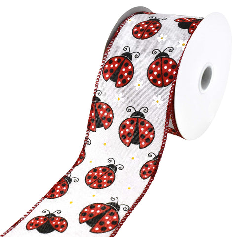 Ladybugs and Spring Daisies Wired Ribbon, 2-1/2-Inch, 10-Yard