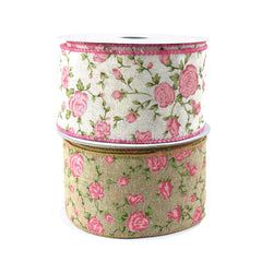 Blooming Rose Wired Canvas Ribbon, 10-yard