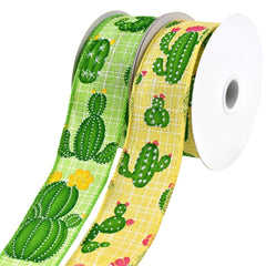 Blooming Cactus Faux Linen Wired Ribbon, 10-yard