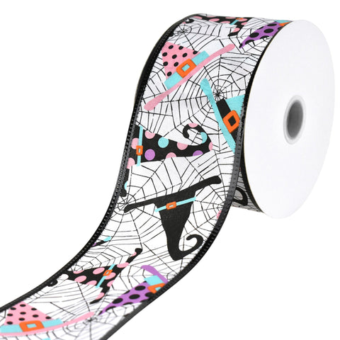 Halloween Cobwebs and Witch Hats Satin Wired Ribbon, 2-1/2-inch, 10-yard