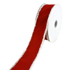 Christmas Bright Red Velvet Snowy Wired Edge Ribbon, 10-yard