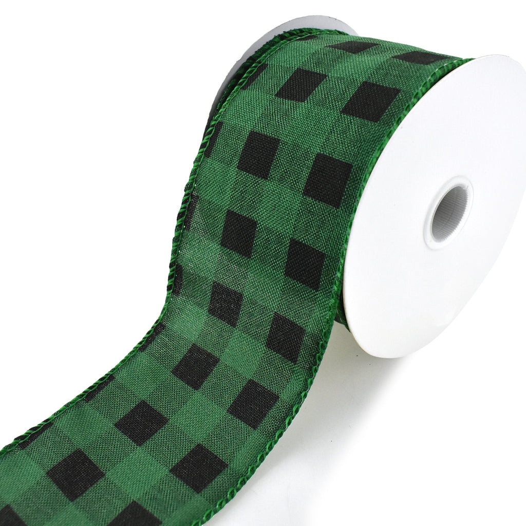 Buffalo Check Plaid Wired Ribbon, Green, 2-1/2-Inch, 10-Yard