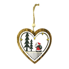 Santa and Snowmen Wooden Heart Cut-Out Christmas Ornaments, 3-1/2-Inch, 2-Piece