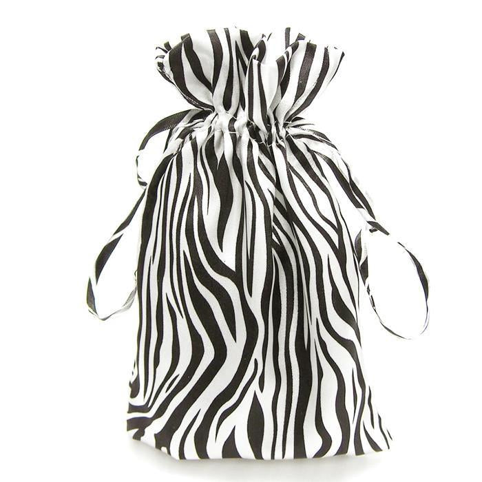 Zebra Stripe Satin Favor Bags, White/Black, 6-Inch x 9-Inch, 6-Count