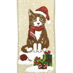 Christmas Kittens and Presents Wired Ribbon, 2-1/2-Inch, 10-Yard