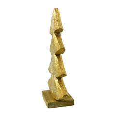 Metallic Brushed Wooden Christmas Tree Centerpiece, 7-Inch - Gold